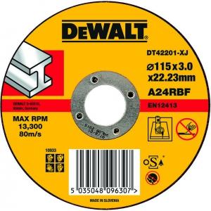 Круг отрезной по металлу для УШМ, 115x22,2x3 мм, тип 1 (плоский), DEWALT, DT 42201