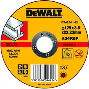 Круг отрезной по металлу для УШМ, 125x22,2x3 мм, тип 1 (плоский), DEWALT, DT 42301