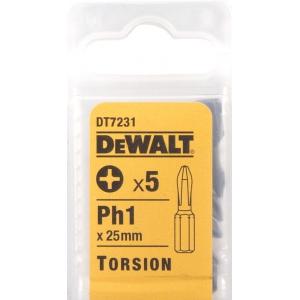 Бита Torsion для шурупов со шлицем Philips, Ph1 x 25 мм, 5 шт., DEWALT, DT 7231