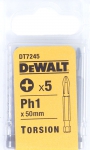 Бита Torsion для шурупов со шлицем Philips, Ph1 x 50 мм, 5 шт., Extra Grip, DEWALT, DT 7245